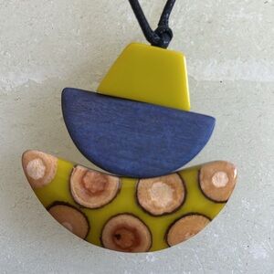 Wearable Art! Enamel and Wood Statement Necklace. NWT
